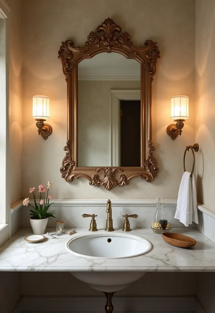 Vintage mirrors in bathroom