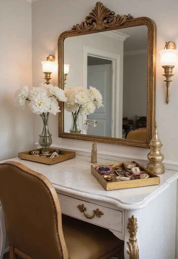 Vintage mirrors on dressing table