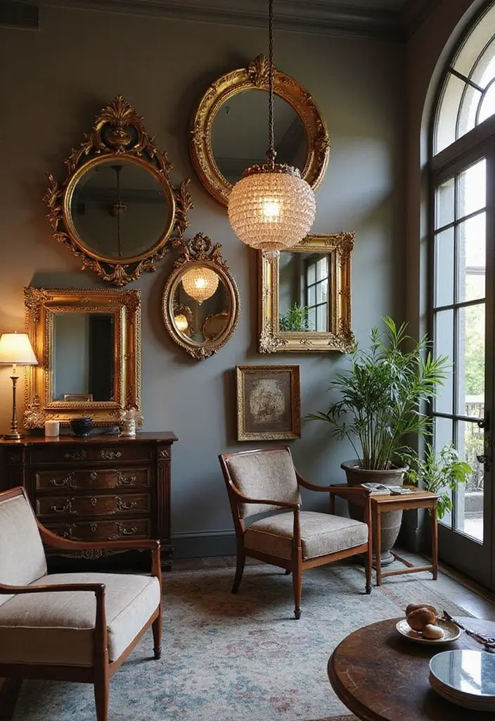 Vintage mirrors with modern decor