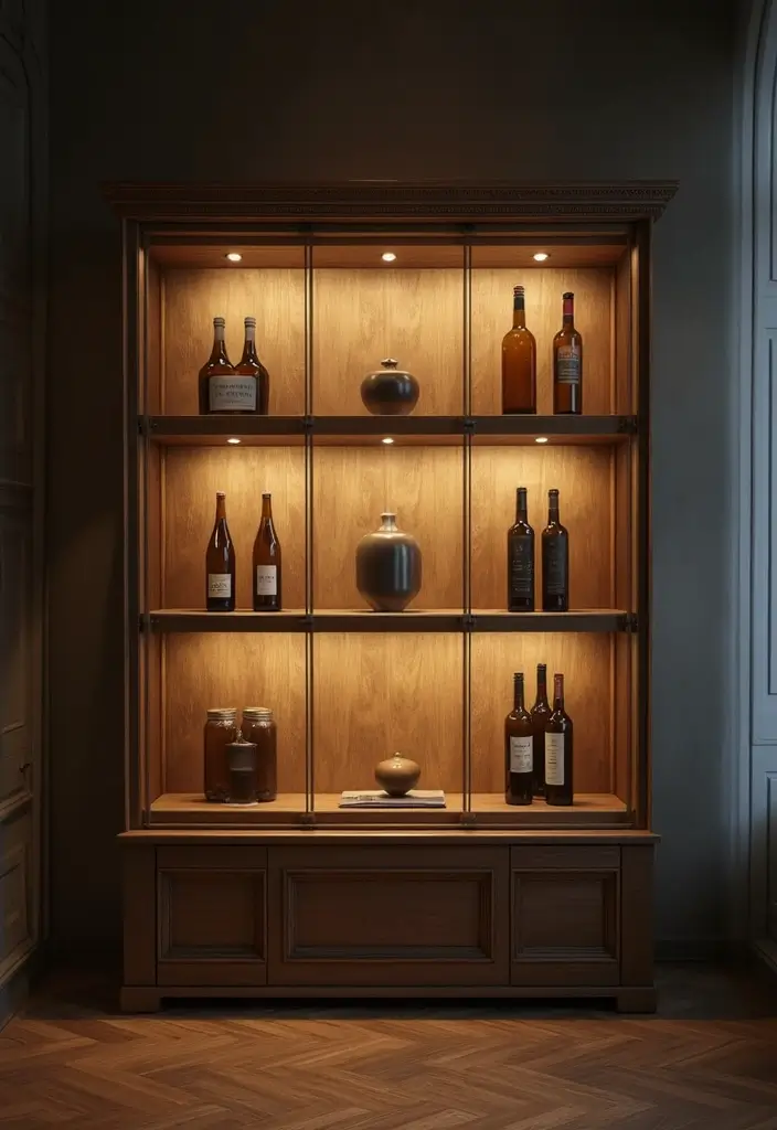 Smoked-glass cabinet with LED backlighting