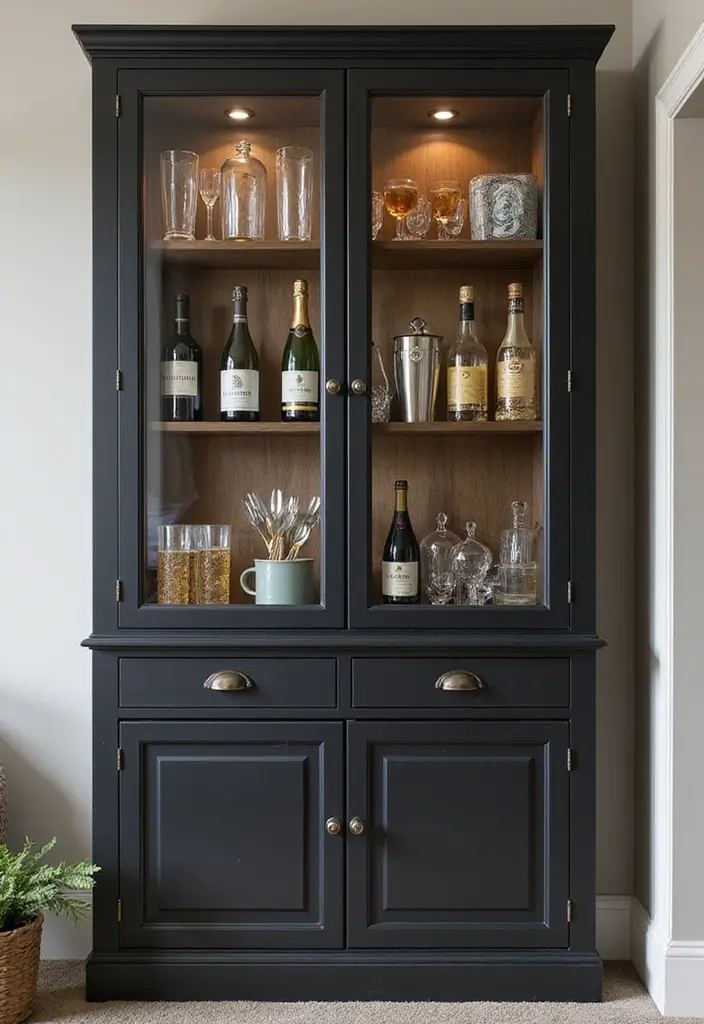 Smoked-glass cabinet with barware essentials