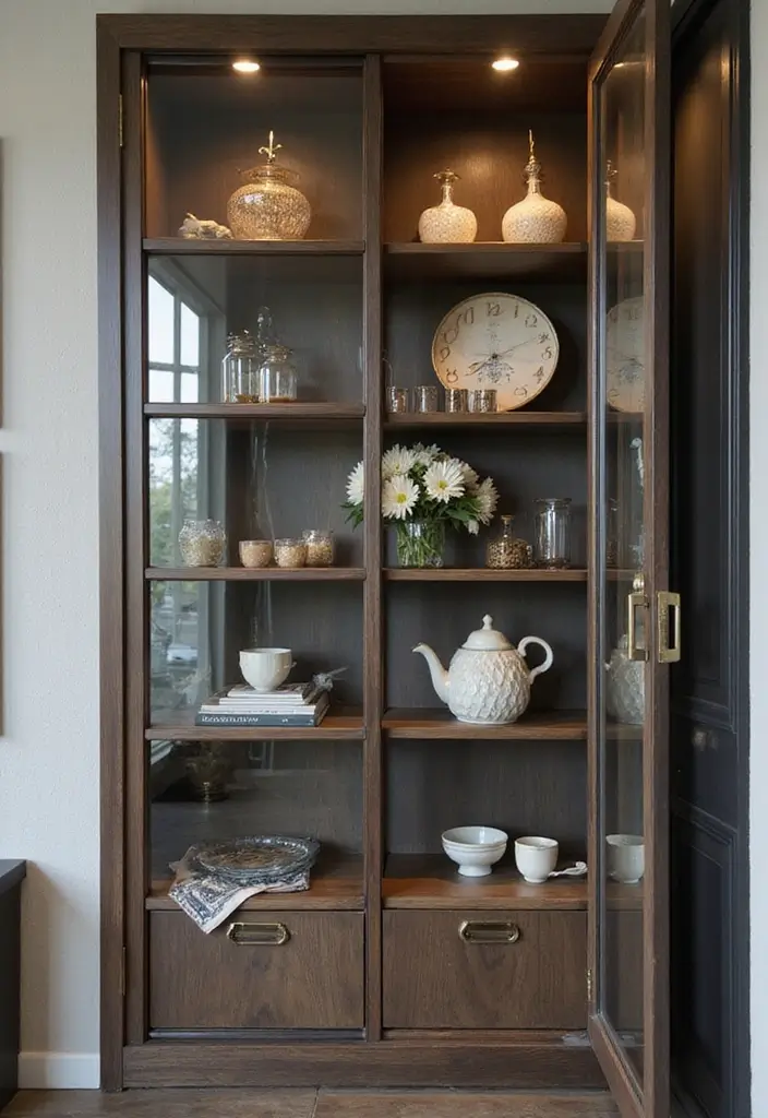 Smoked-glass cabinet with mixed design styles