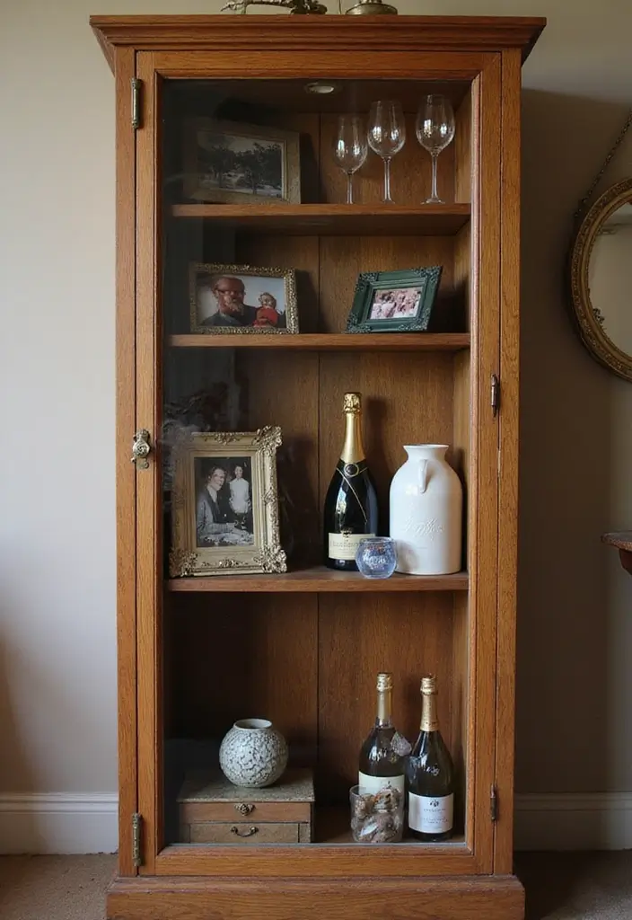 Smoked-glass cabinet with personal memorabilia