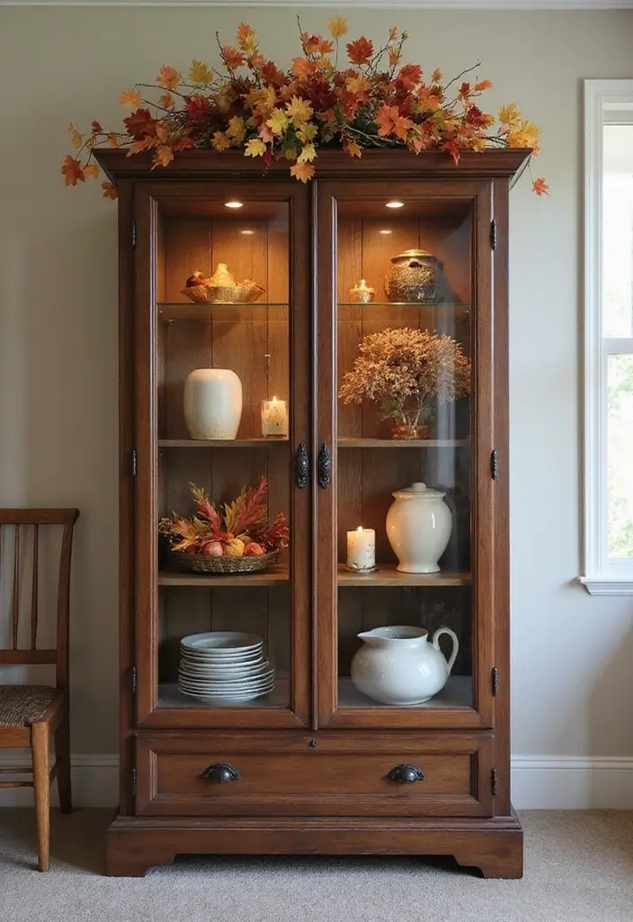 Seasonally decorated smoked-glass cabinet