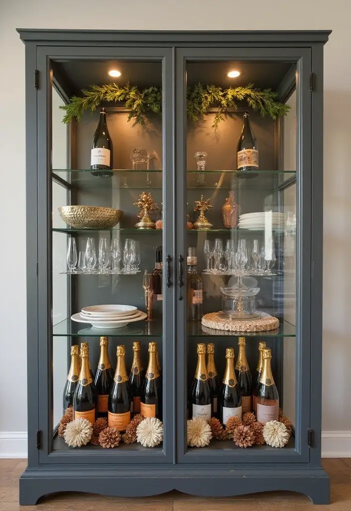 Themed smoked-glass cabinet display for holidays