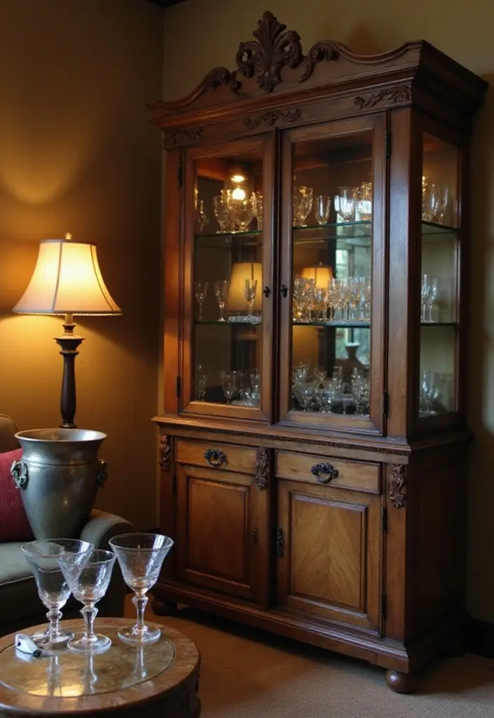 Vintage smoked-glass cabinet with antique finishes