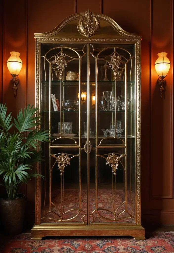 Art Deco smoked-glass cabinet with gold detailing