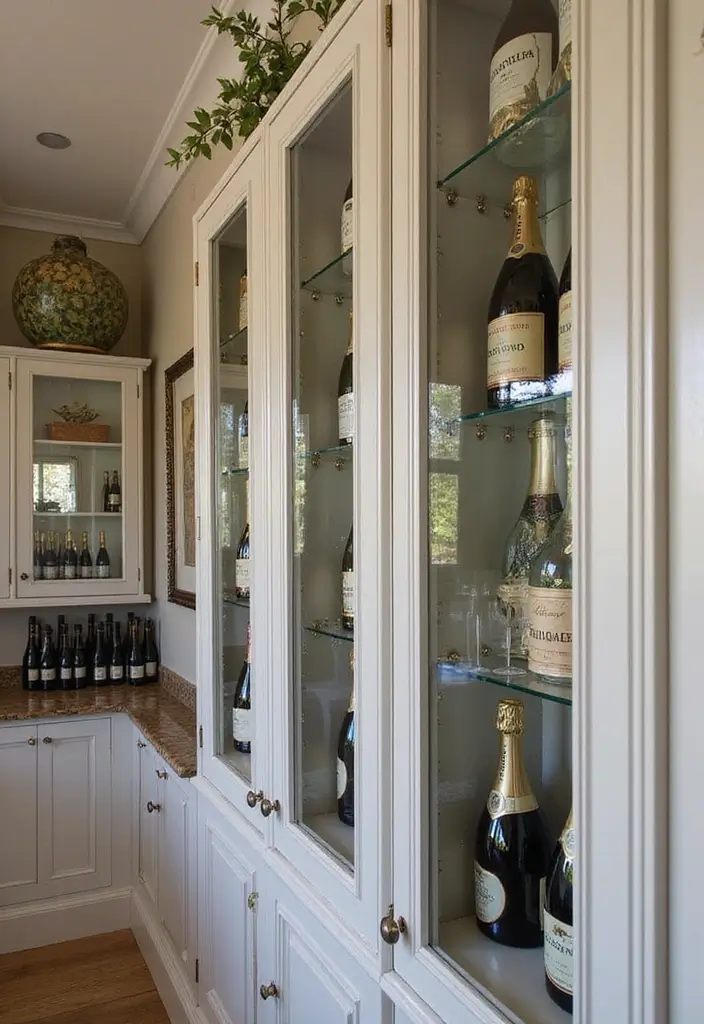 Elegant smoked-glass cabinet showcasing champagne