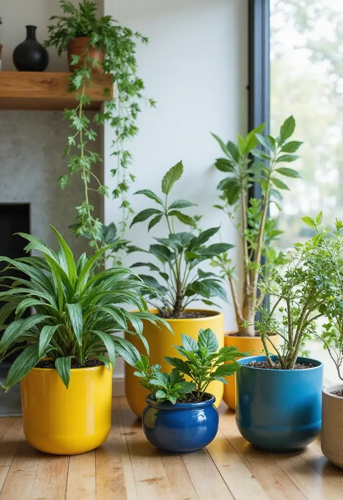 Plants in Yellow and Blue Pots