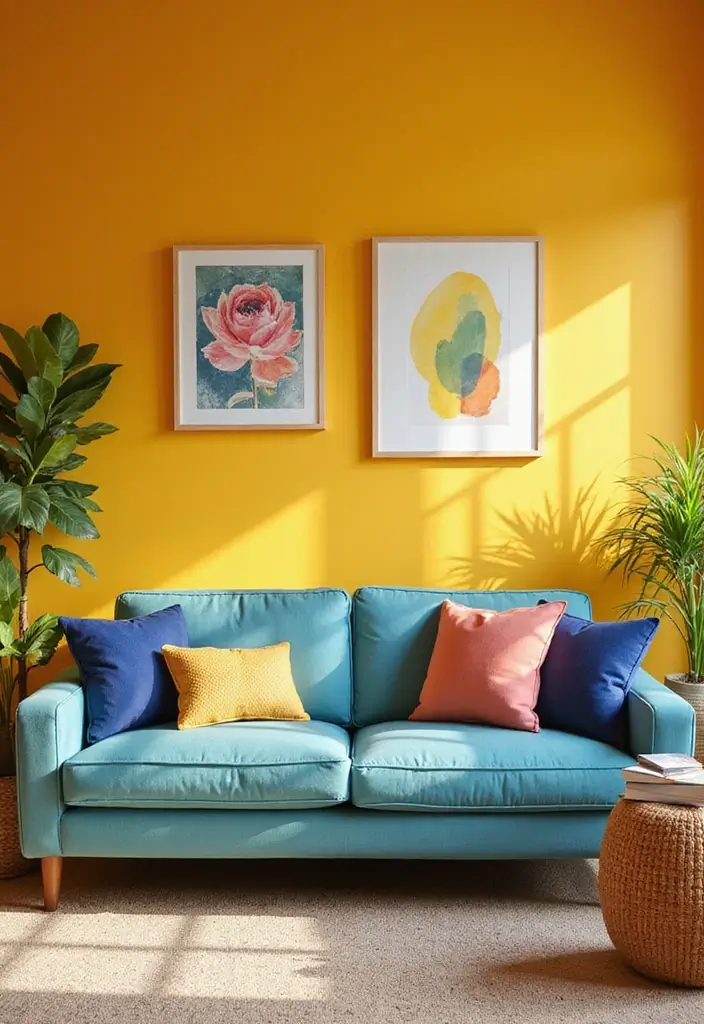 Vibrant Yellow Walls with Blue Accents