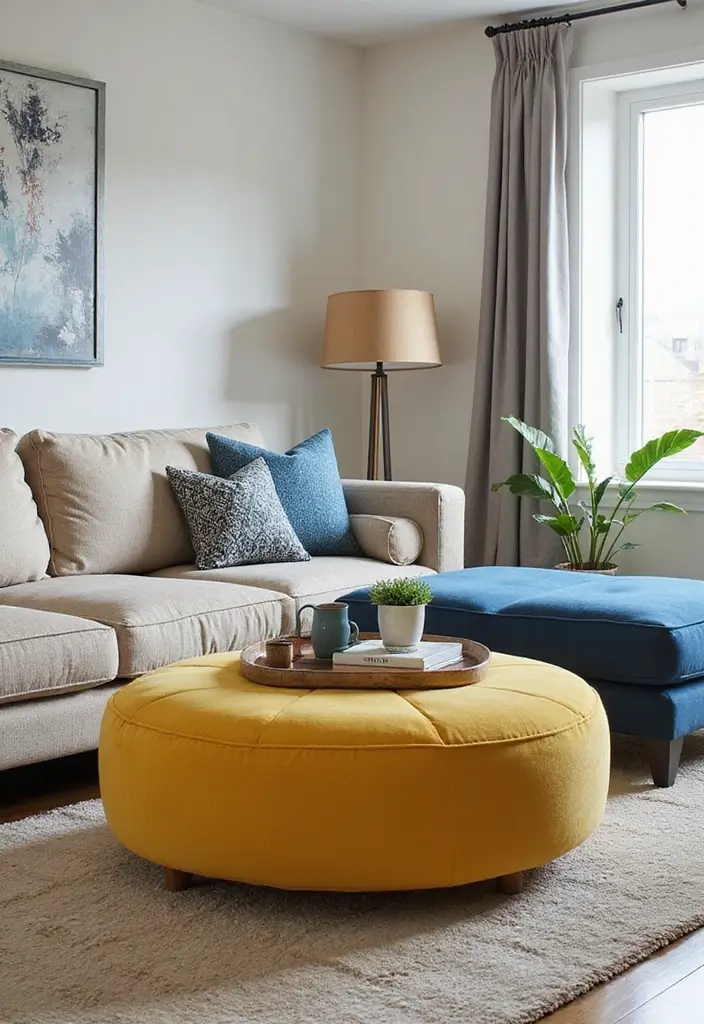 Yellow and Blue Ottomans