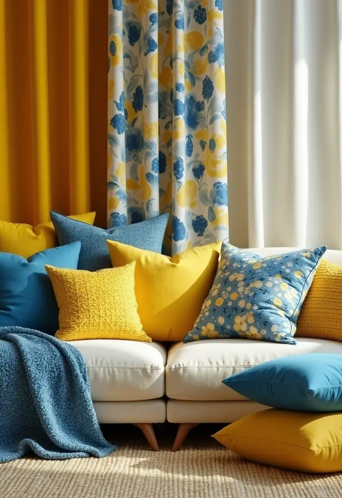 Yellow and Blue Patterned Textiles