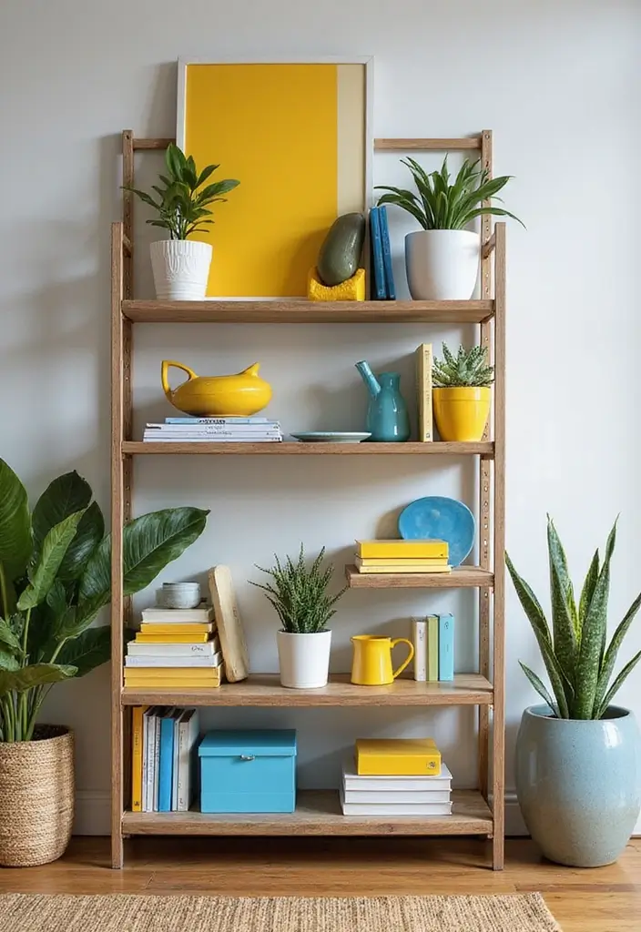 Yellow and Blue Display Shelves
