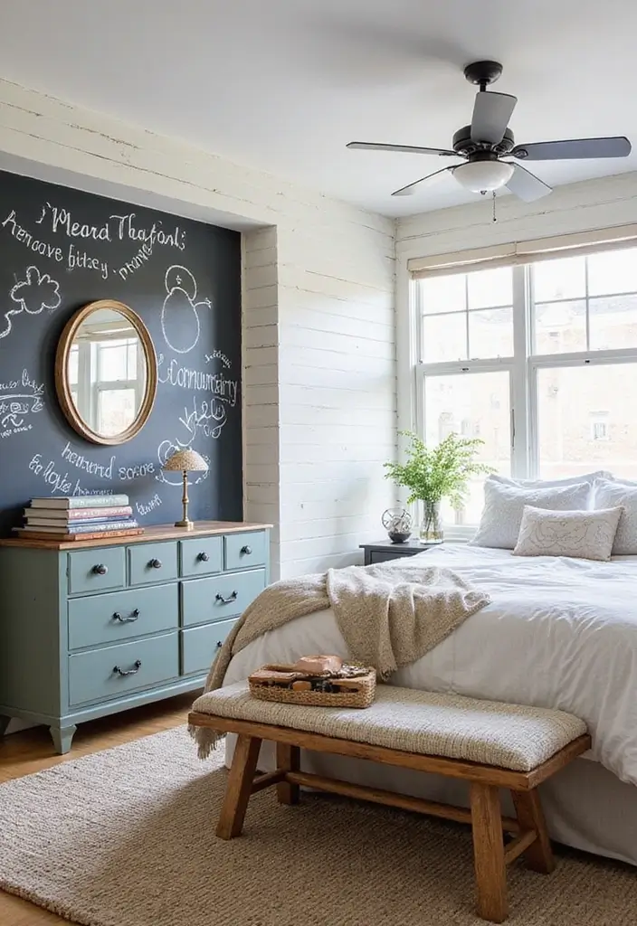 Chalkboard Accents in Farmhouse Bedroom
