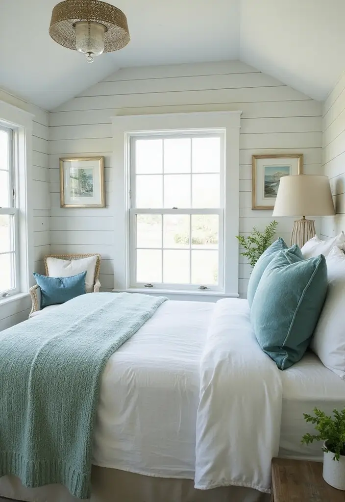 Relaxing Color Accents in Farmhouse Bedroom