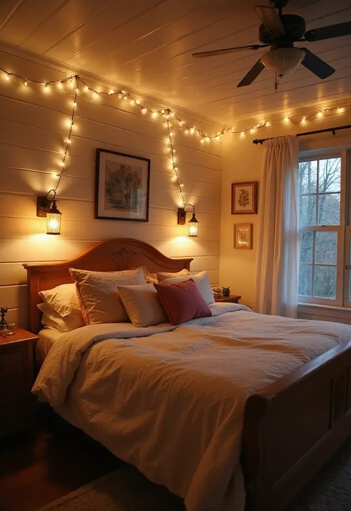 Soft Lighting in Farmhouse Bedroom