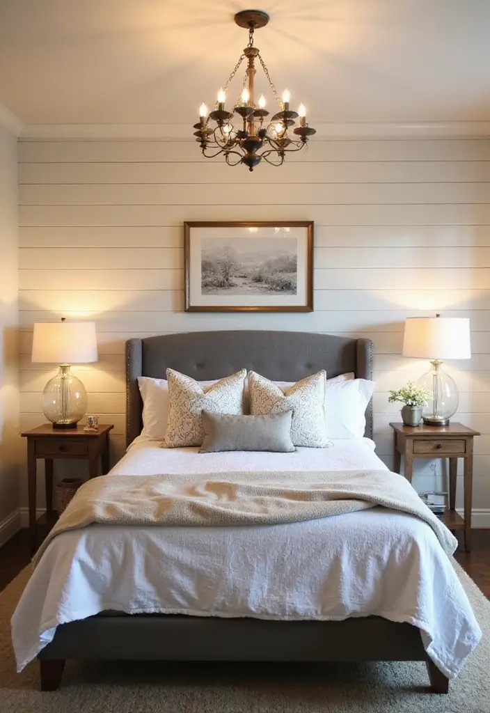 Statement Lighting in Farmhouse Bedroom