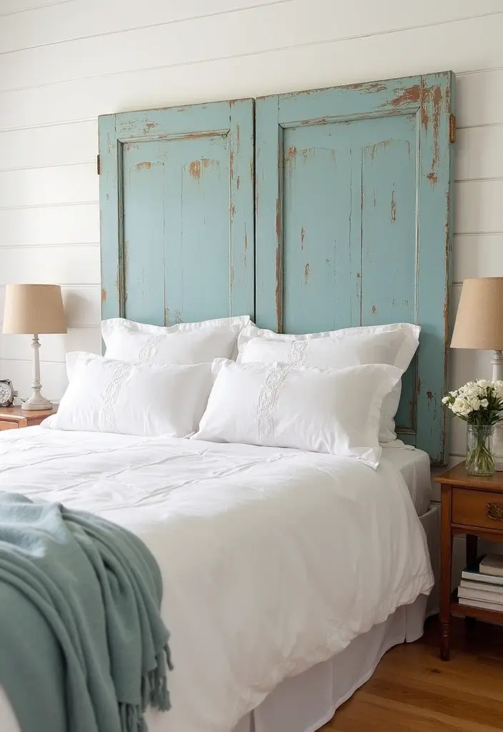 Vintage Door Headboard in Farmhouse Bedroom