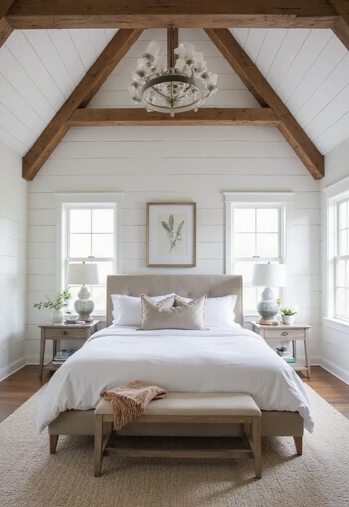 Wood Beams and Shiplap in Bedroom
