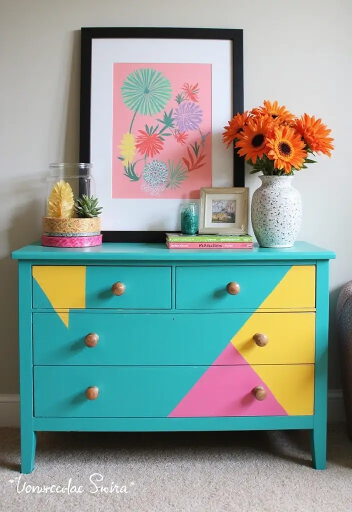 Brightly Painted Bedroom Dresser