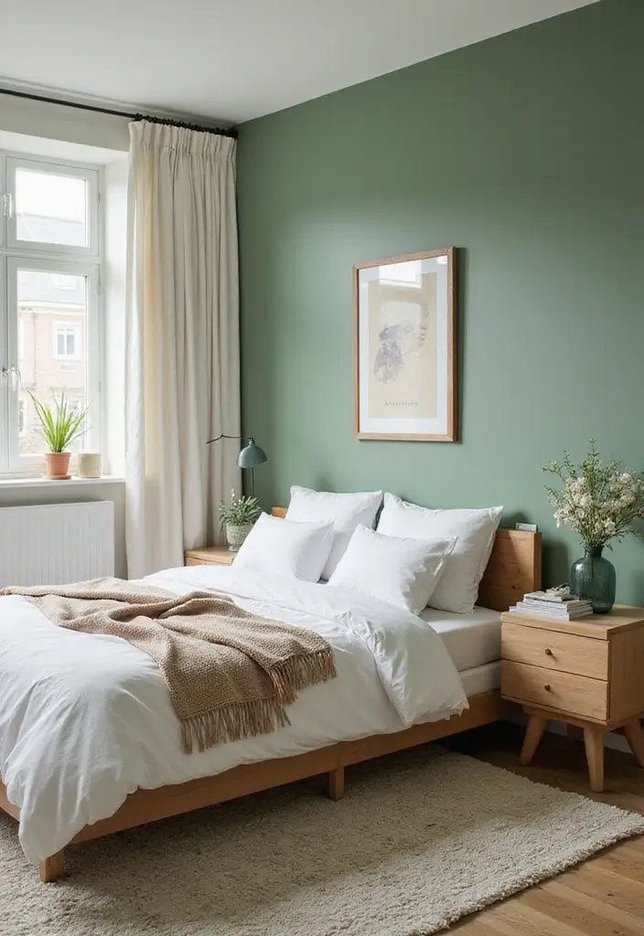 Green Accent Wall in Bedroom