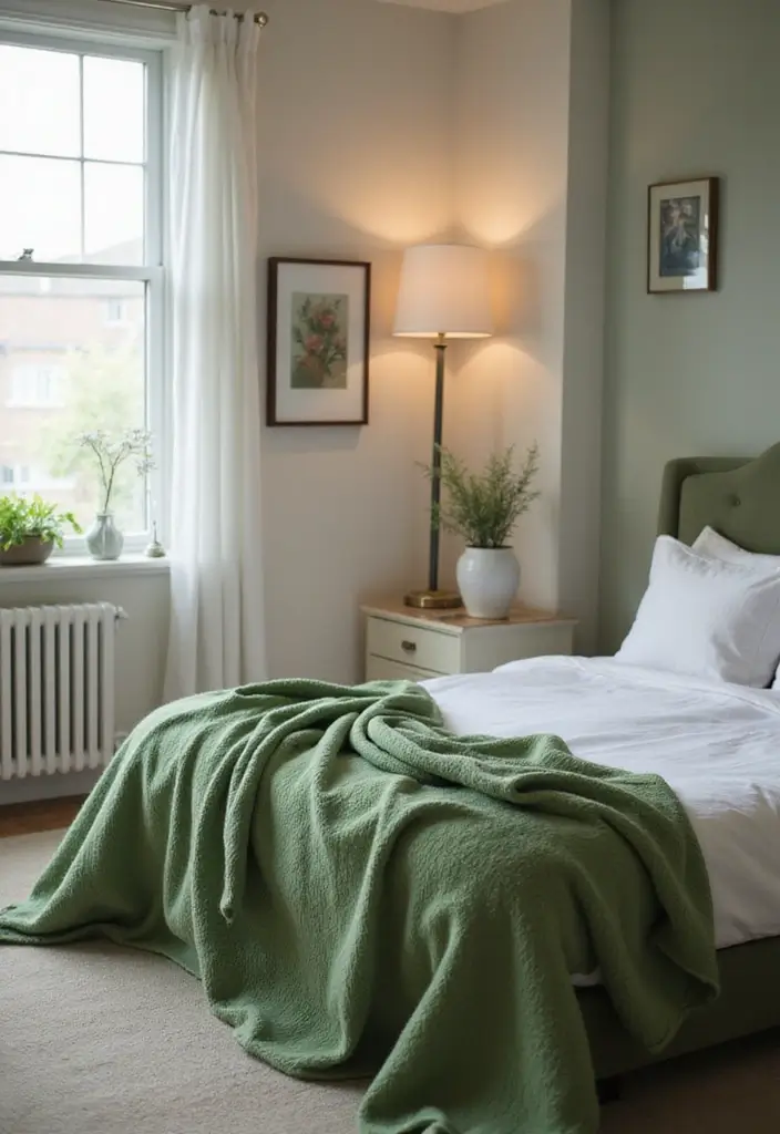 Green Throw Blankets in Bedroom
