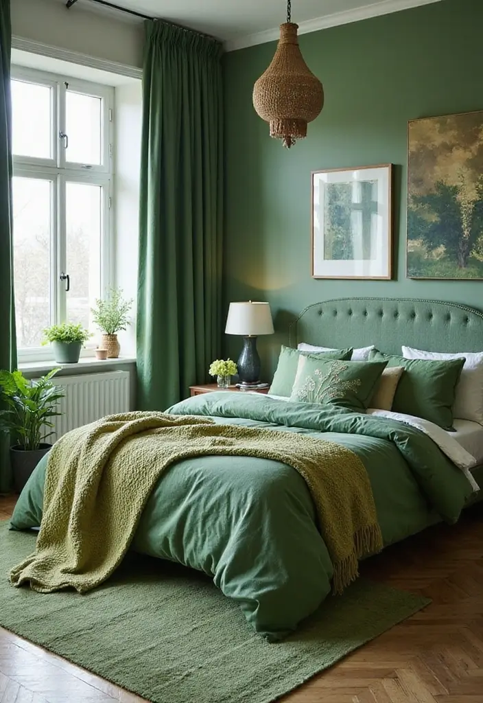 Green-Themed Textiles in Bedroom