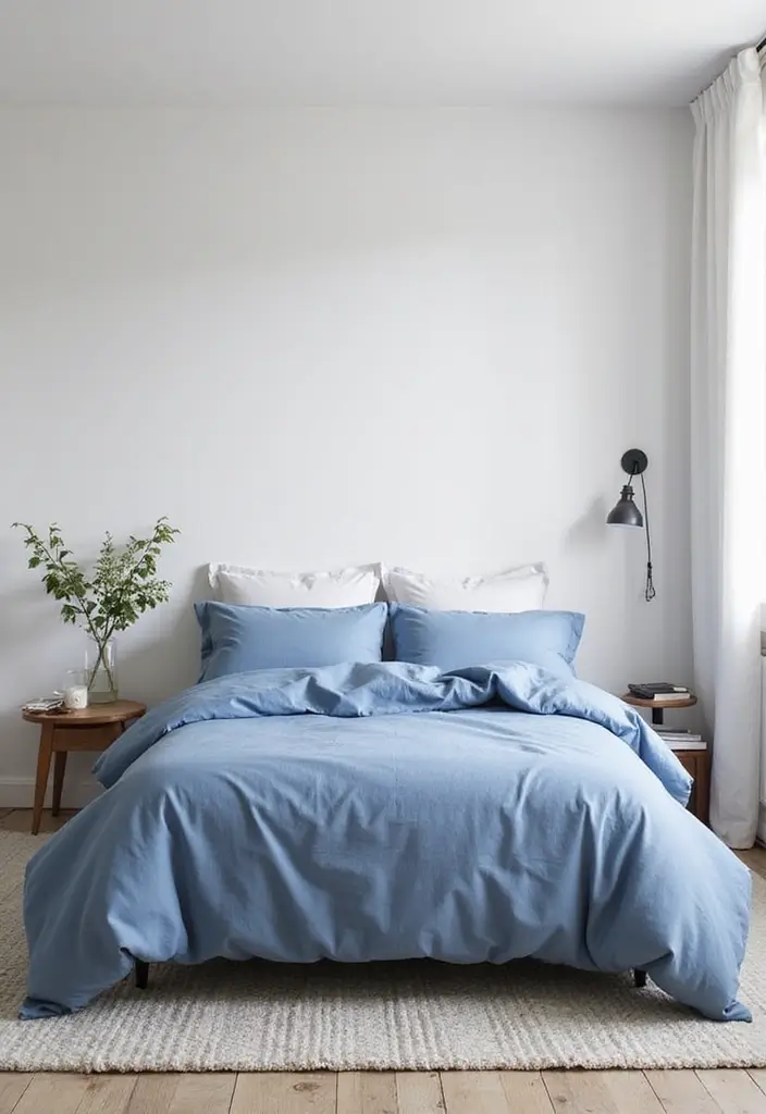 Minimalist Blue and White Bedroom