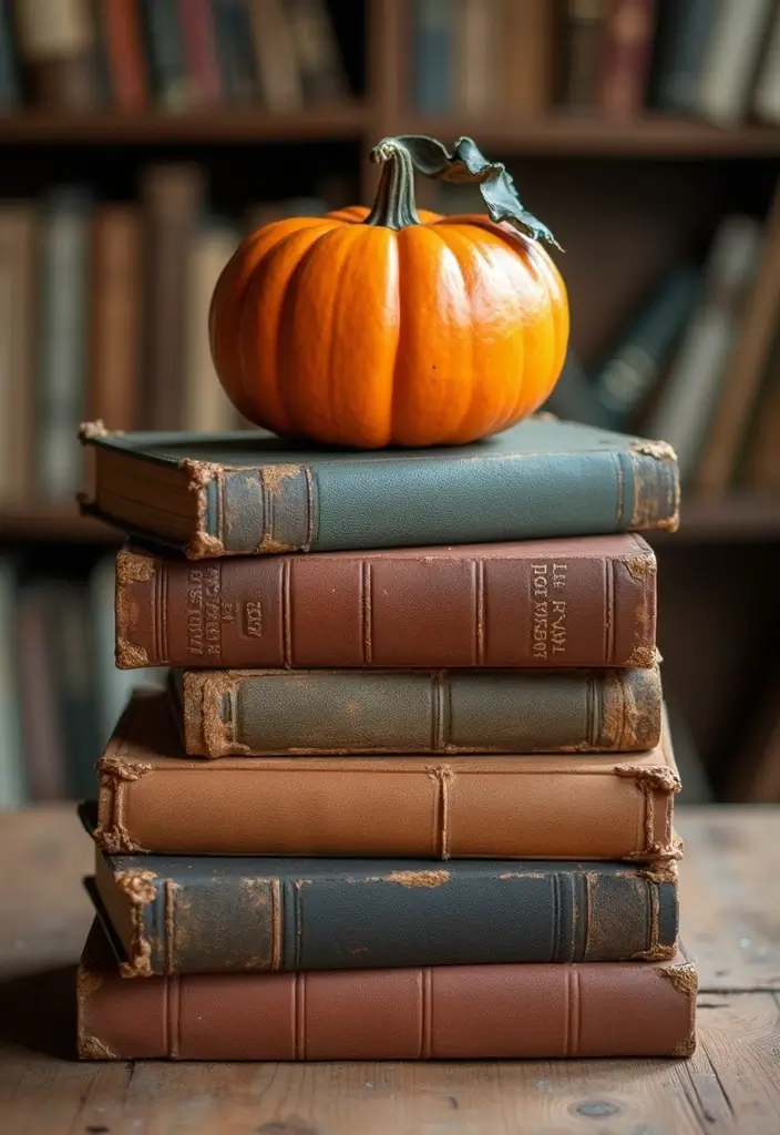 Stack of Vintage Books for Fall Decor