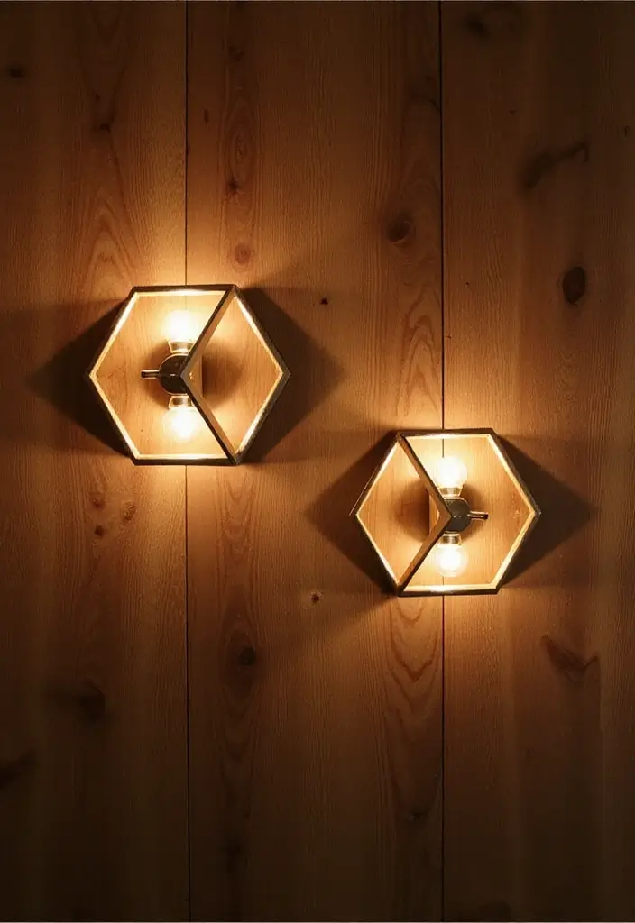 Hexagon frame wall sconces with LED lighting