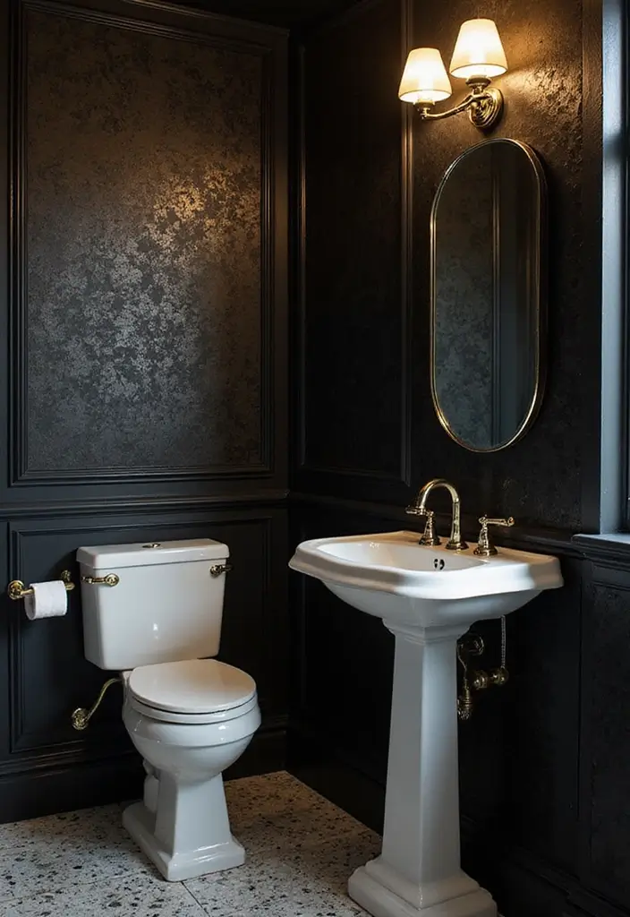 Classic Black and White in Half Bathroom with Pedestal Sink