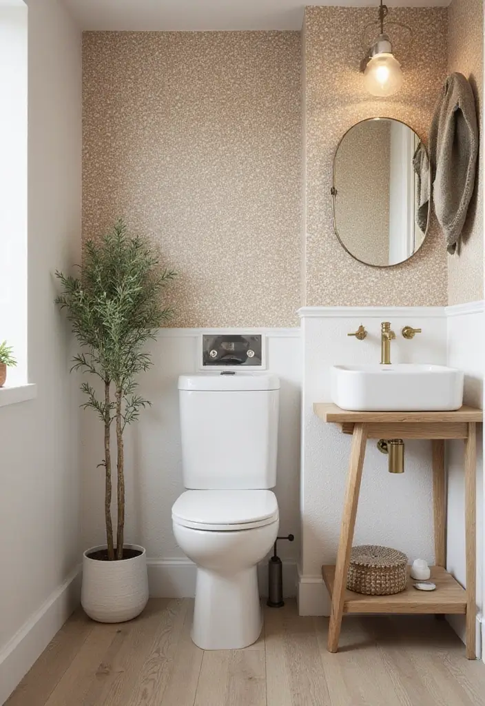 Earthy Terrazzo Style in Half Bathroom with Pedestal Sink