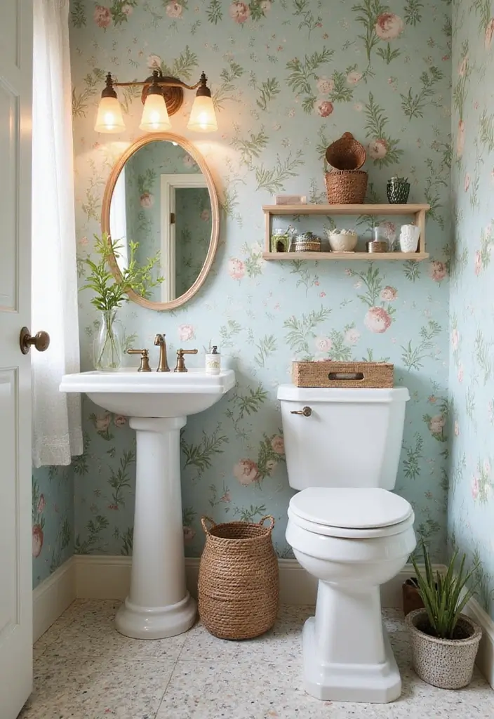Enchanted Nature Themes in Half Bathroom with Pedestal Sink