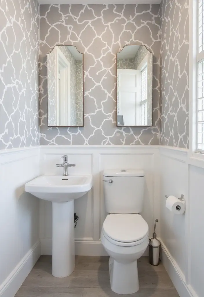 Sleek Geometric Modernism in Half Bathroom with Pedestal Sink