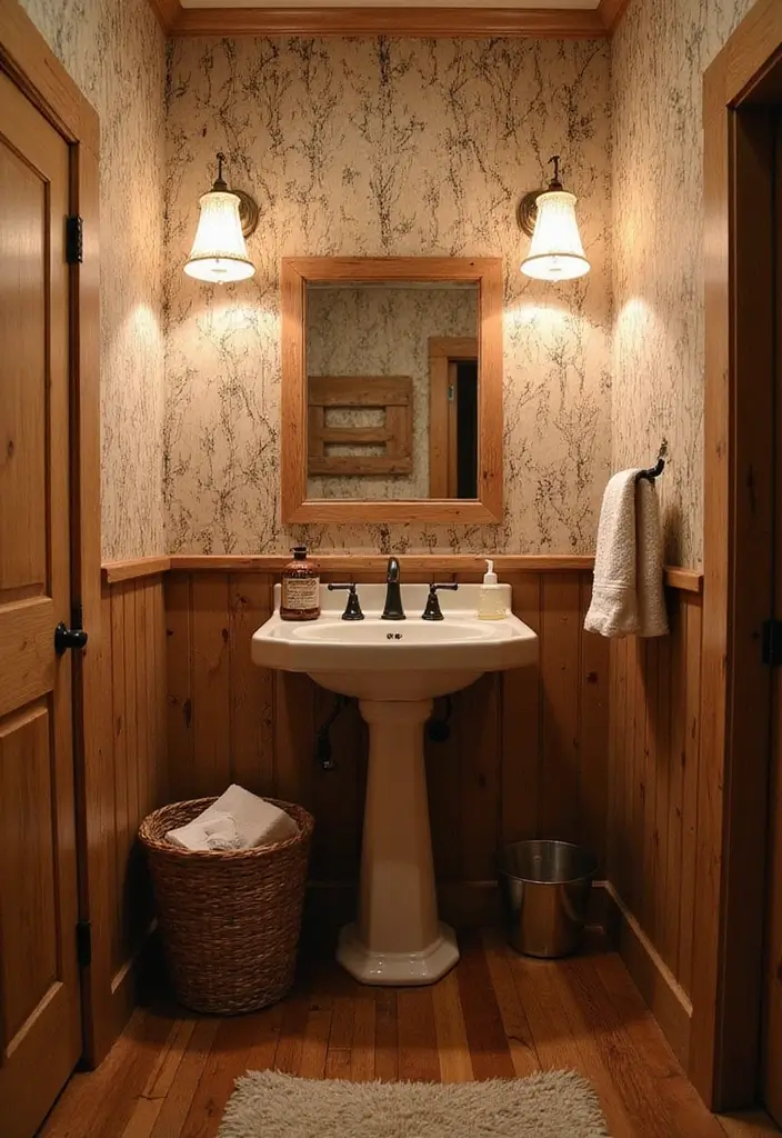 Natural Rustic Textures in Half Bathroom with Pedestal Sink