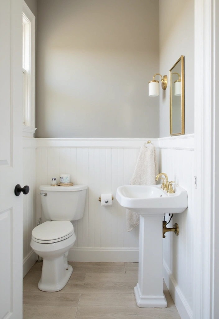 Minimalist Solid Colors in Half Bathroom with Pedestal Sink