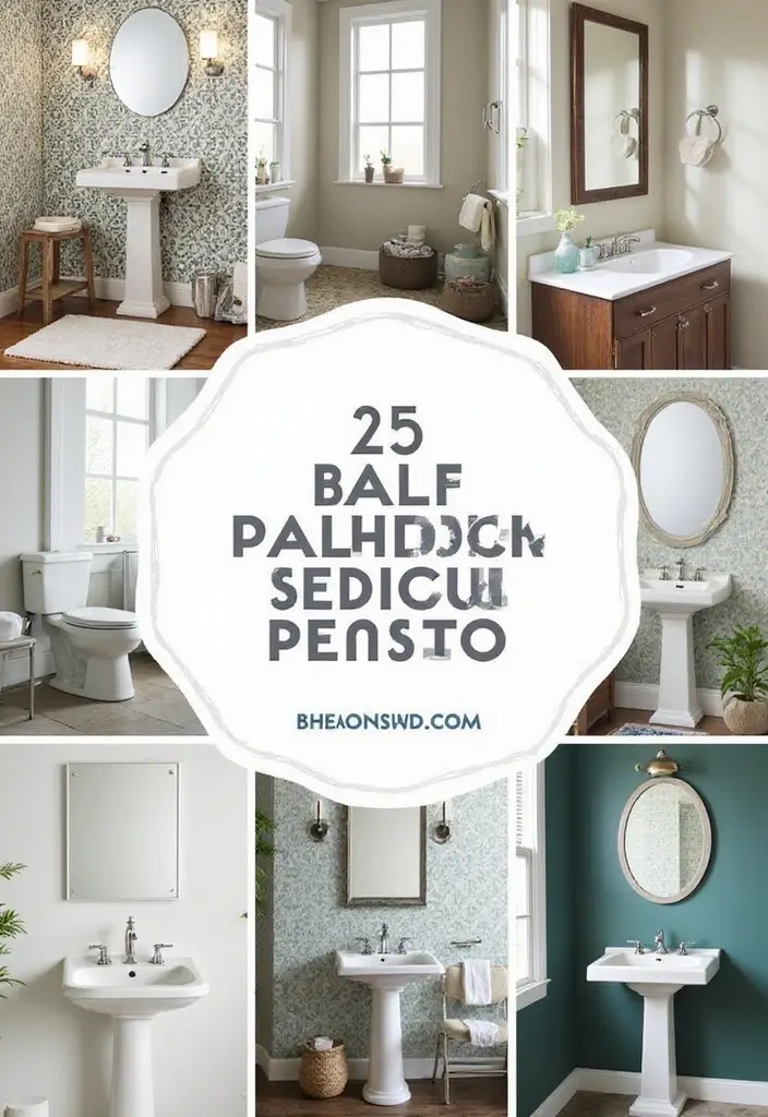Elegant Half Bathroom Ideas with Pedestal Sinks and Wallpaper