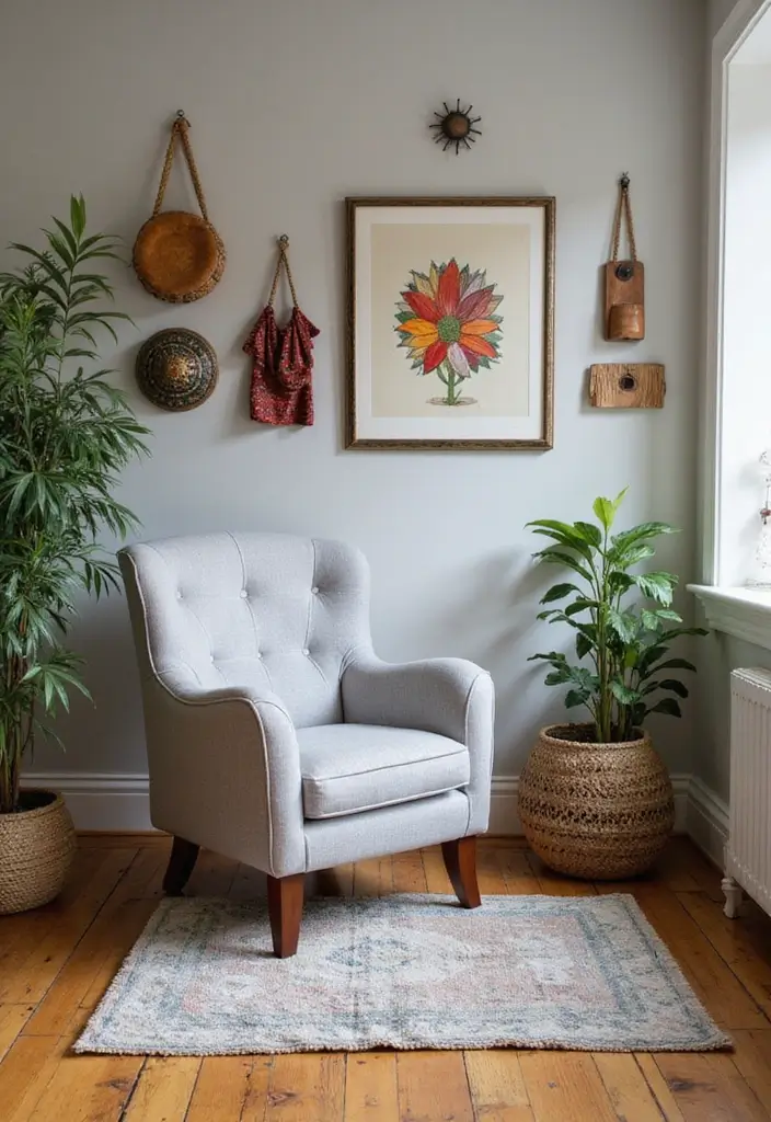 Global Decor with Soft Gray Accent Chair