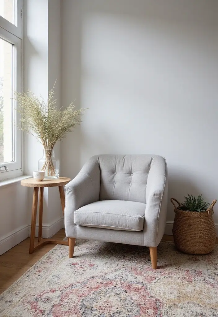 Layered Rugs with Soft Gray Accent Chair