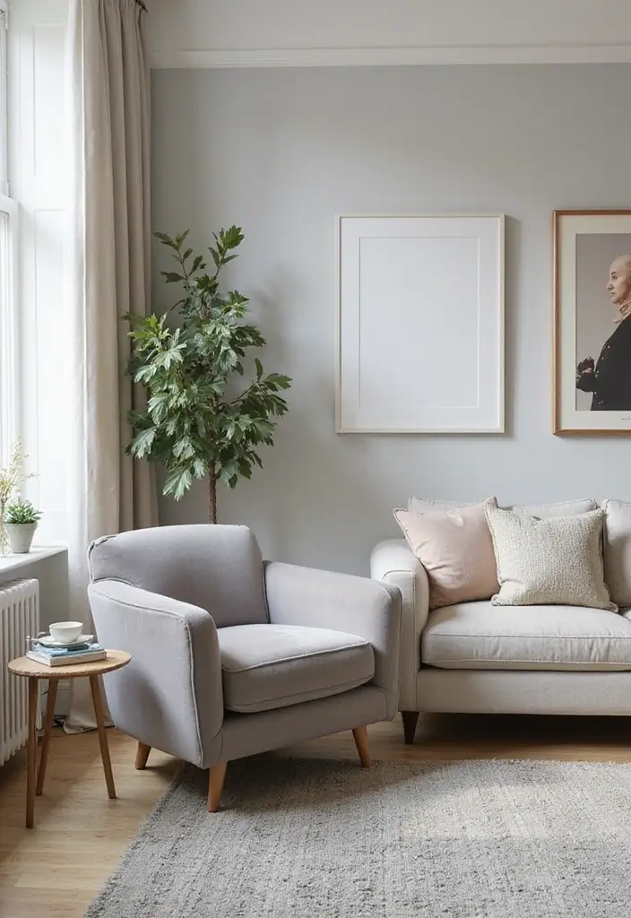 Soft Gray Accent Chair Paired with Sofa