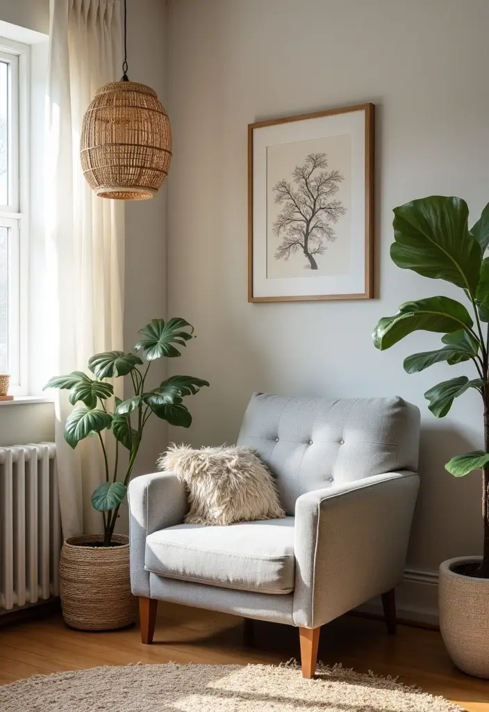 Global Decor with Soft Gray Accent Chair