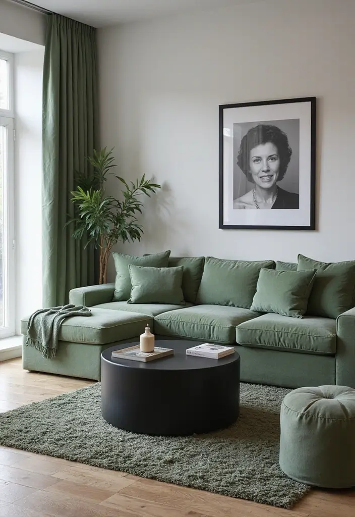 Furniture Pairings in Black and Sage Green