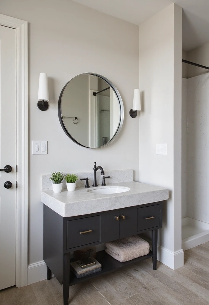 Matte Black Fixtures in Half Bathroom