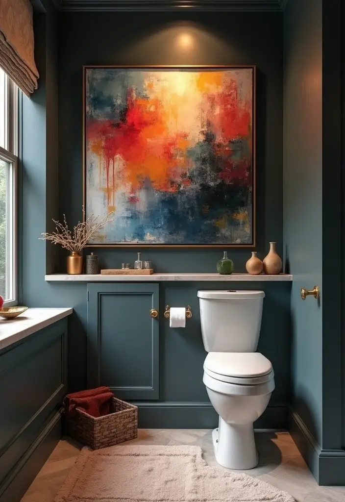 Dramatic Artwork in Half Bathroom