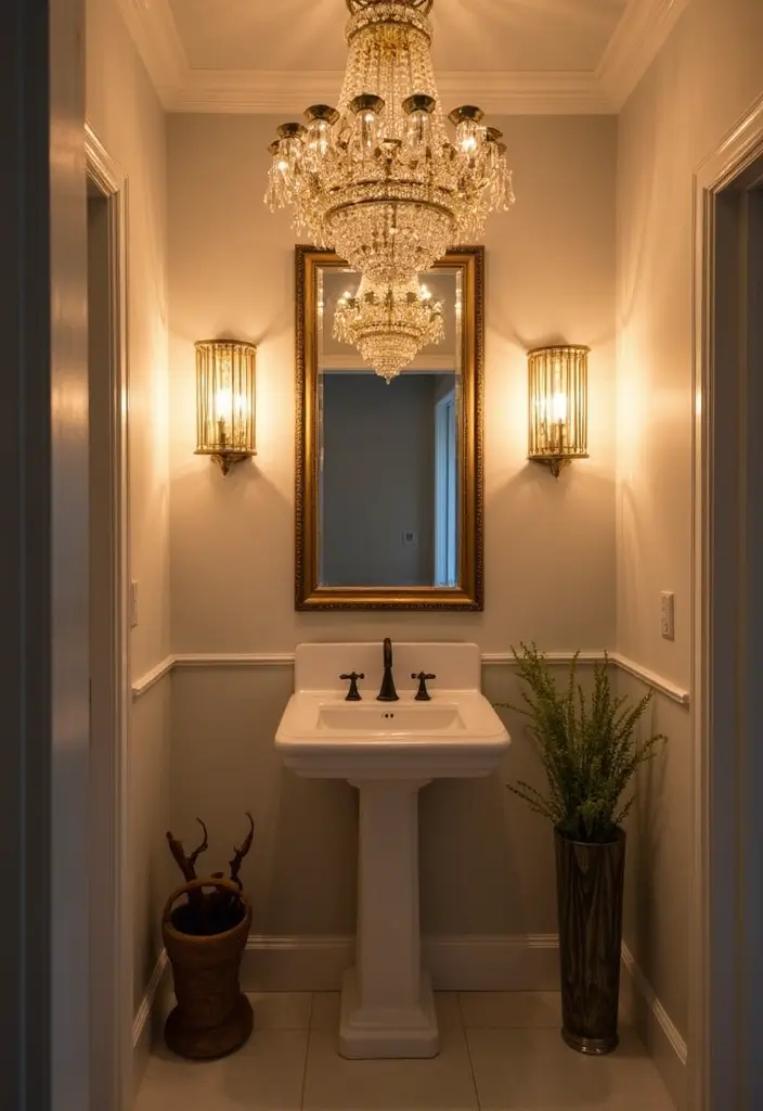 Layered Lighting in Dark Moody Half Bathroom