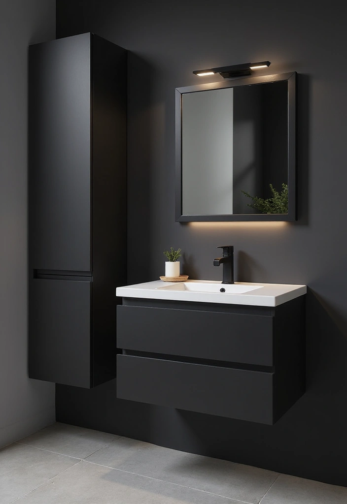 Minimalistic Dark Moody Half Bathroom