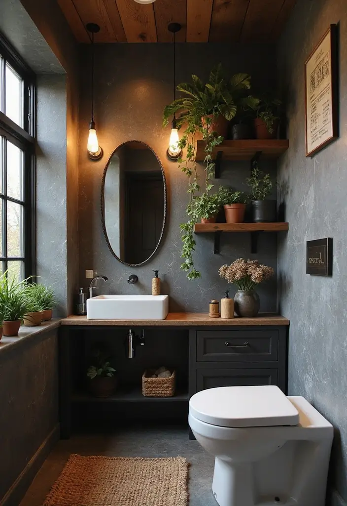 Natural Elements in Dark Moody Bathroom