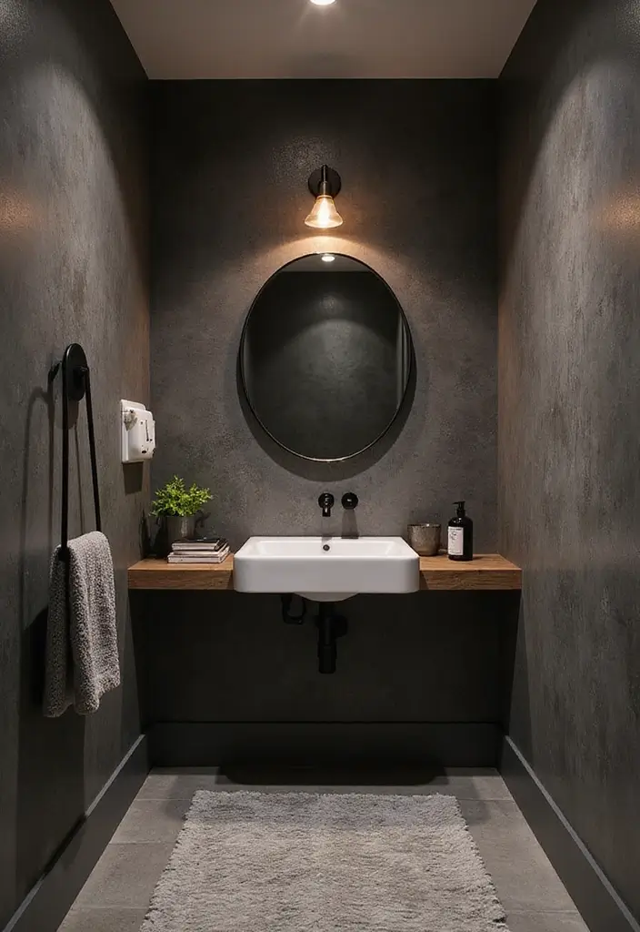 Textured Walls in Dark Moody Half Bathroom