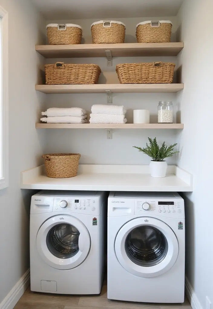 Space-Saving Floating Shelves in Small Laundry Nook