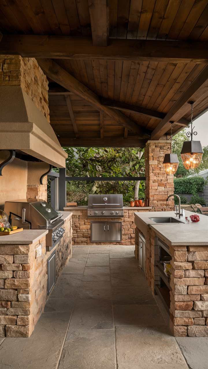 Backyard Kitchen Ideas Featuring Rustic Stone Elements